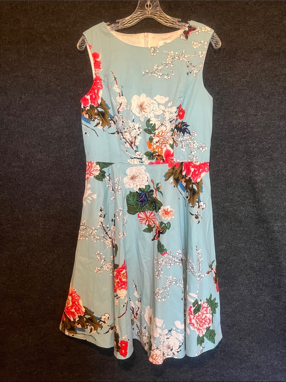Sleeveless Floral Fit & Flare Midi Dress in Aqua Blue